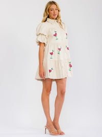 WOMEN'S SHORT PUFF SLEEVE BUTTON UP POCKETS TIERED PU PLEATHER MINI DRESS