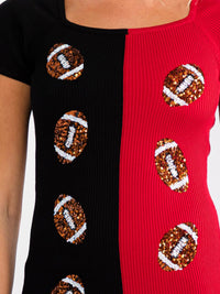 WOMEN'S SHORT SLEEVE COLORBLOCK SEQUINS GAME DAY RIBBED MINI DRESS