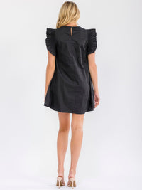 WOMEN'S RUFFLE SLEEVE POCKETS SEQUINS TUNIC MINI DRESS