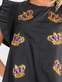 WOMEN'S RUFFLE SLEEVE POCKETS SEQUINS TUNIC MINI DRESS