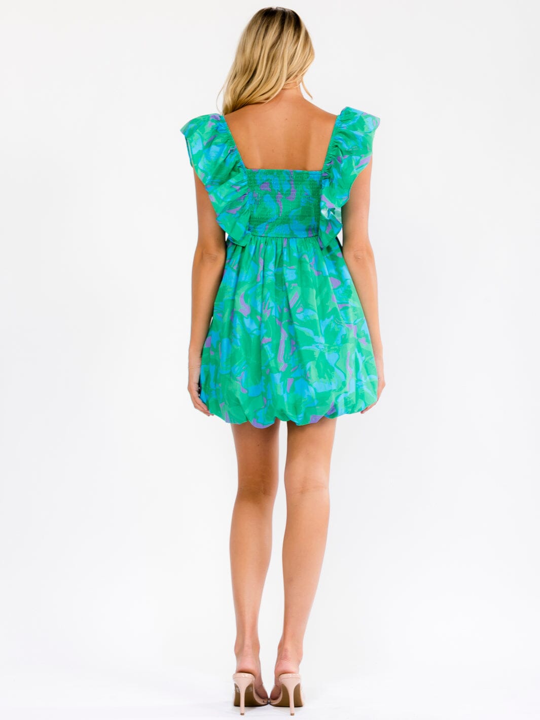 WOMEN'S SLEEVELESS SMOCK FRONT POCKETS MULTI PRINT MINI DRESS