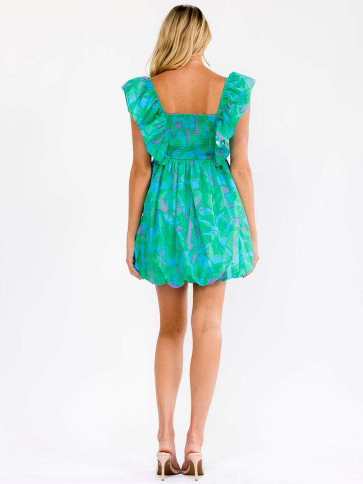 WOMEN'S SLEEVELESS SMOCK FRONT POCKETS MULTI PRINT MINI DRESS