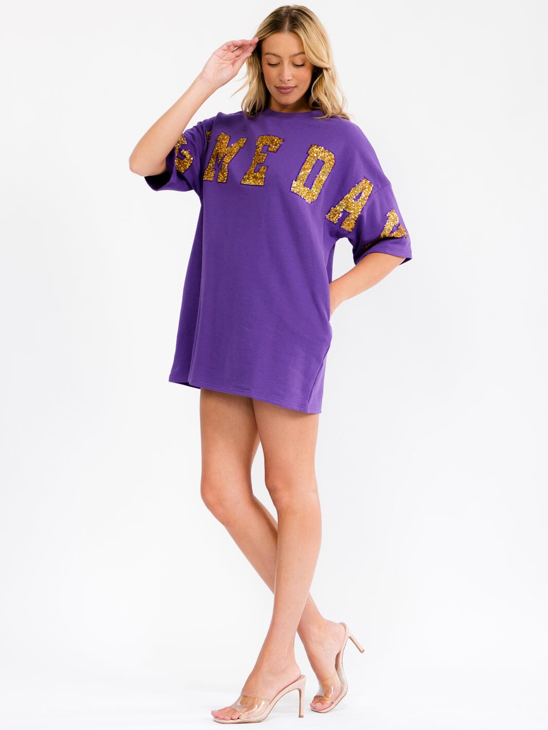 WOMEN'S SHORT SLEEVE POCKETS SEQUINS GAME DAY MINI DRESS