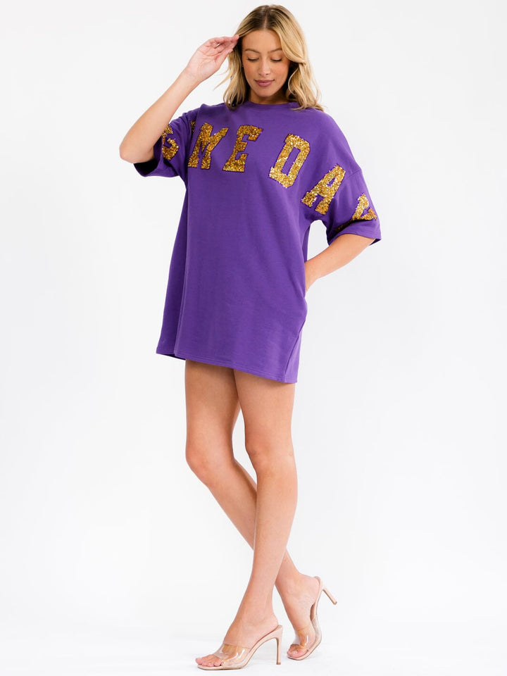 WOMEN'S SHORT SLEEVE POCKETS SEQUINS GAME DAY MINI DRESS