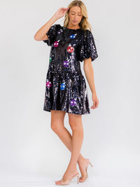 WOMEN'S SHORT SLEEVE SEQUINS TUNIC MINI DRESS
