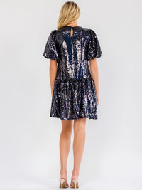 WOMEN'S SHORT SLEEVE SEQUINS TUNIC MINI DRESS