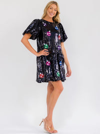 WOMEN'S SHORT SLEEVE SEQUINS TUNIC MINI DRESS