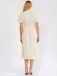 WOMEN'S SHORT SLEEVE BUTTON UP FIT & FLARE STRIPES MIDI DRESS