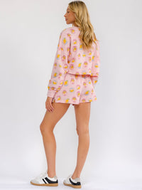 WOMEN'S ELASTIC WAIST FRONT POCKETS SELF TIE MULTI PRINT MINI SHORTS
