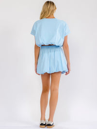 WOMEN'S ELASTIC WAIST BOWS SEQUINS DETAILED BUBBLE HEM MINI SKIRT