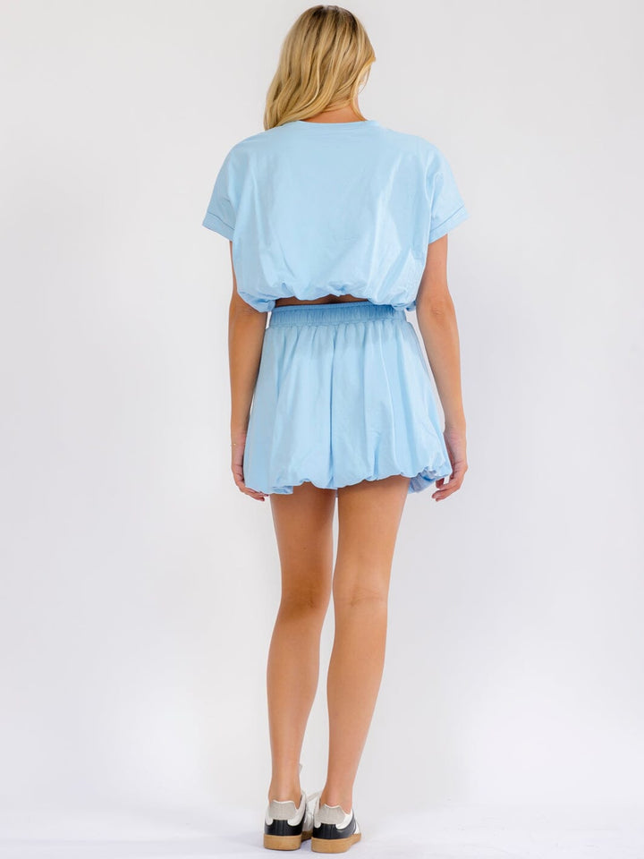 WOMEN'S ELASTIC WAIST BOWS SEQUINS DETAILED BUBBLE HEM MINI SKIRT