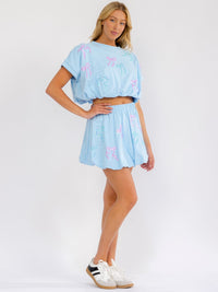 WOMEN'S SHORT SLEEVE SEQUINS BOWS DETAILED BUBBLE BOTTOM HEM TOP