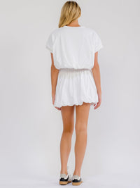 WOMEN'S SHORT SLEEVE SEQUINS BOWS DETAILED BUBBLE BOTTOM HEM TOP
