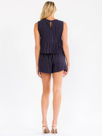WOMEN'S SLEEVELESS TOP & ELASTIC WAIST MINI SHORTS LINEN STRIPES 2PC. SET