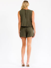 WOMEN'S SLEEVELESS TOP & ELASTIC WAIST MINI SHORTS LINEN STRIPES 2PC. SET