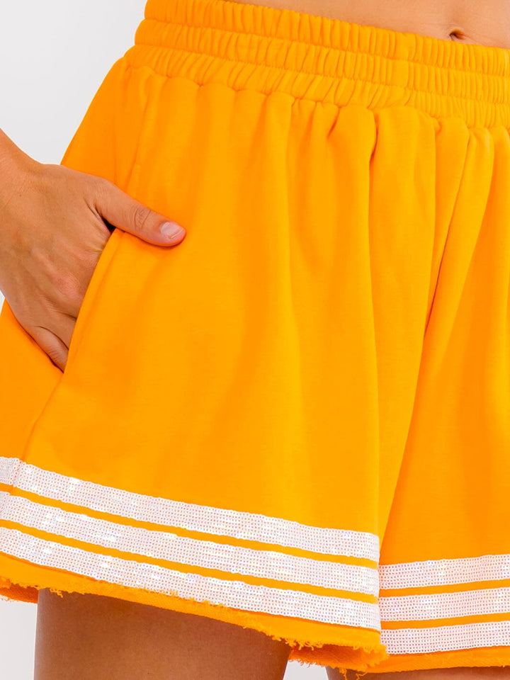 WOMEN'S ELASTIC WAIST POCKETS SEQUINS TRIM SHORTS