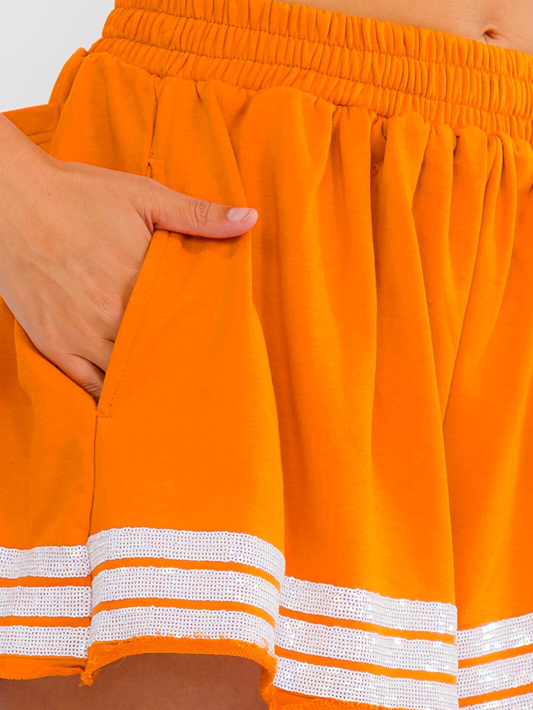 WOMEN'S ELASTIC WAIST POCKETS SEQUINS TRIM SHORTS