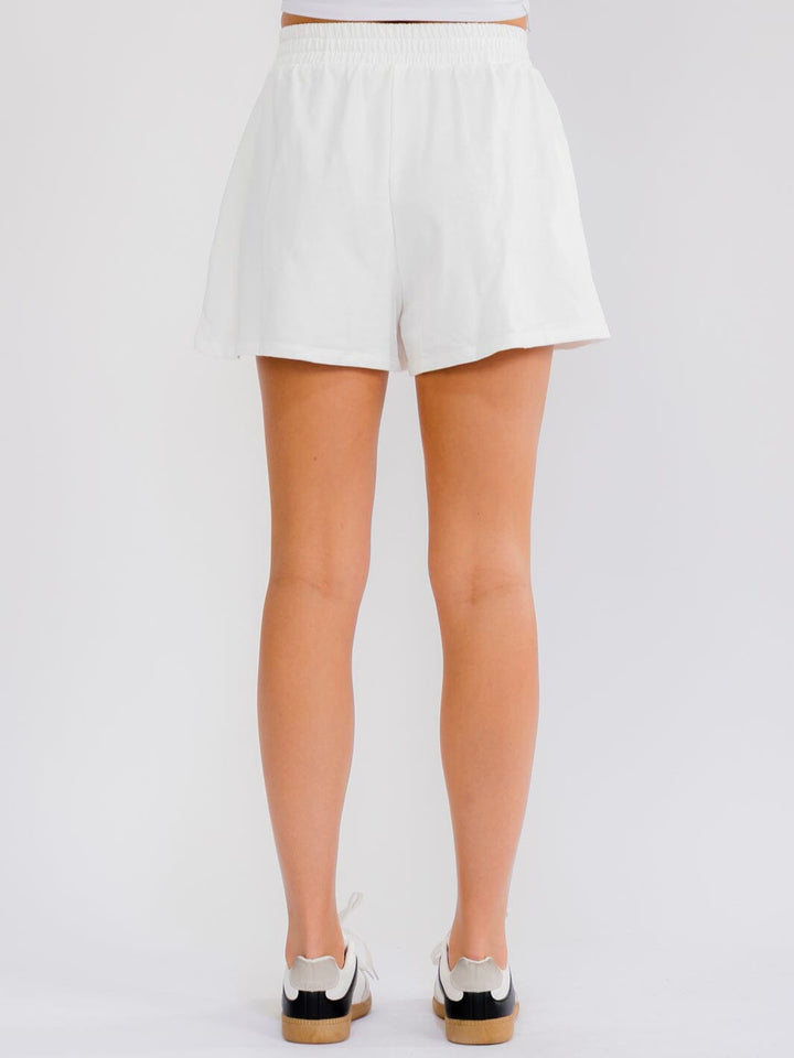 WOMEN'S ELASTIC WAIST FRONT POCKETS SEQUINS GRAPHIC MINI SHORTS