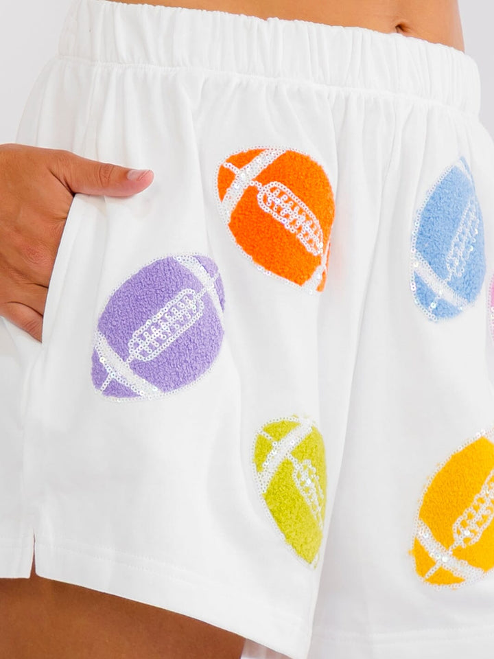 WOMEN'S ELASTIC WAIST FRONT POCKETS GAME DAY GRAPHIC MINI SHORTS