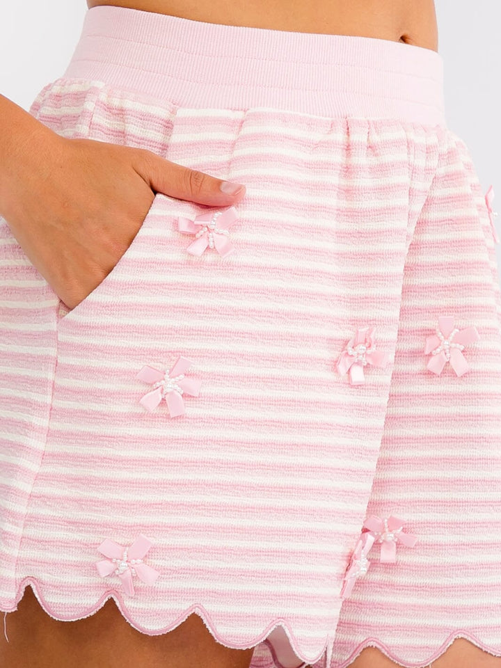 WOMEN'S ELASTIC WAIST FRONT POCKETS COLORBLOCK STRIPES DETAILED MINI SHORTS