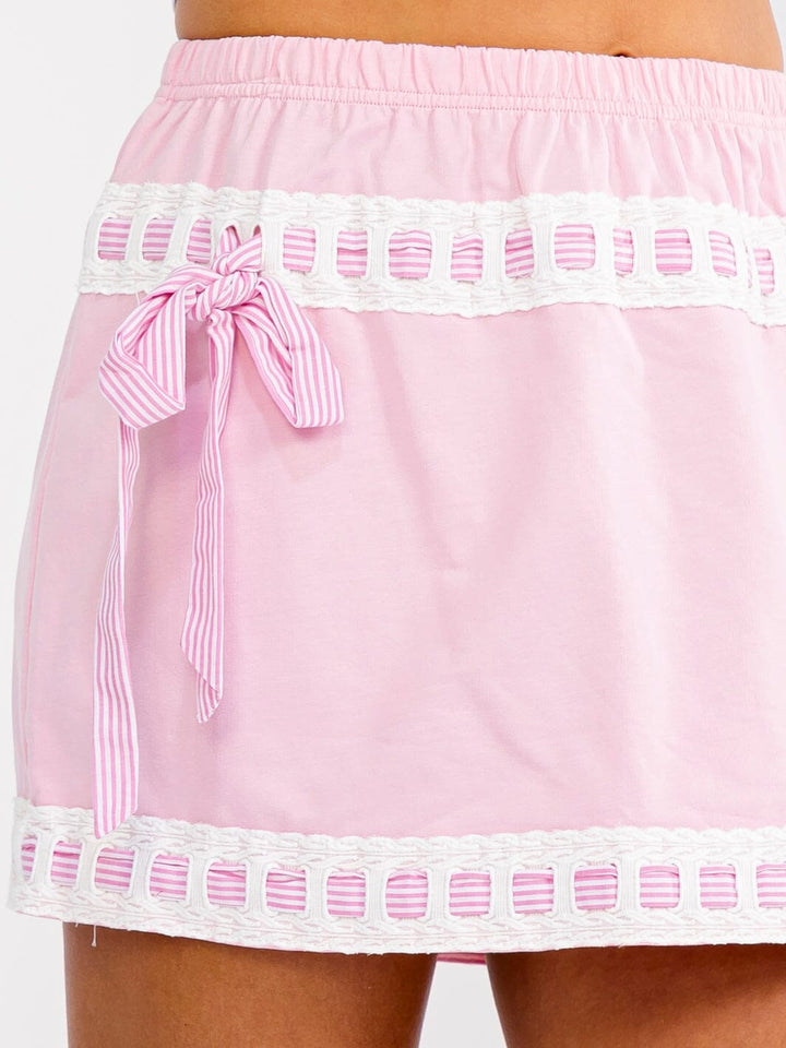 WOMEN'S ELASTIC WAIST BOWS DETAILED MINI SKIRT