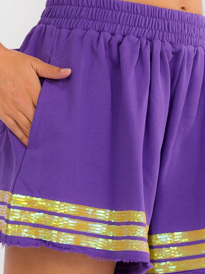 WOMEN'S ELASTIC WAIST POCKETS SEQUINS TRIM SHORTS