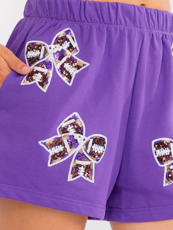 WOMEN'S ELASTIC WAIST FRONT POCKETS GAME DAY GRAPHIC MINI SHORTS