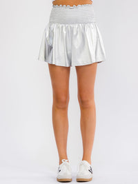 WOMEN'S ELASTIC WAIST METALLIC MINI SHORTS