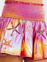WOMEN'S ELASTIC WAIST METALLIC MINI SHORTS