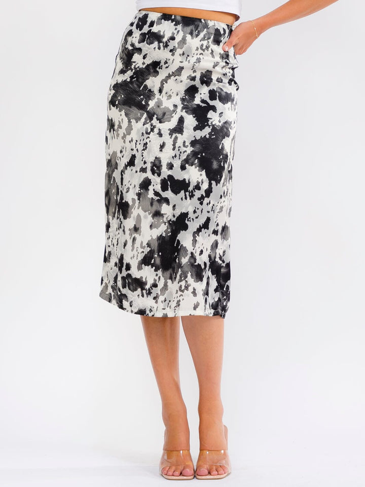WOMEN'S ZIP UP ANIMAL PRINT MIDI SKIRT