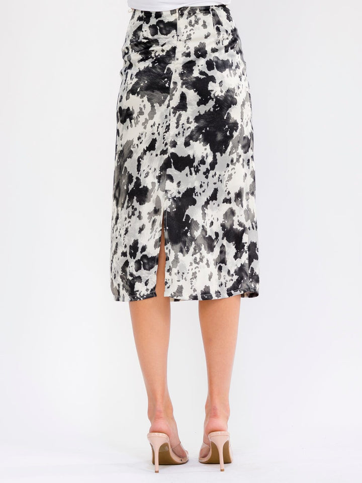 WOMEN'S ZIP UP ANIMAL PRINT MIDI SKIRT