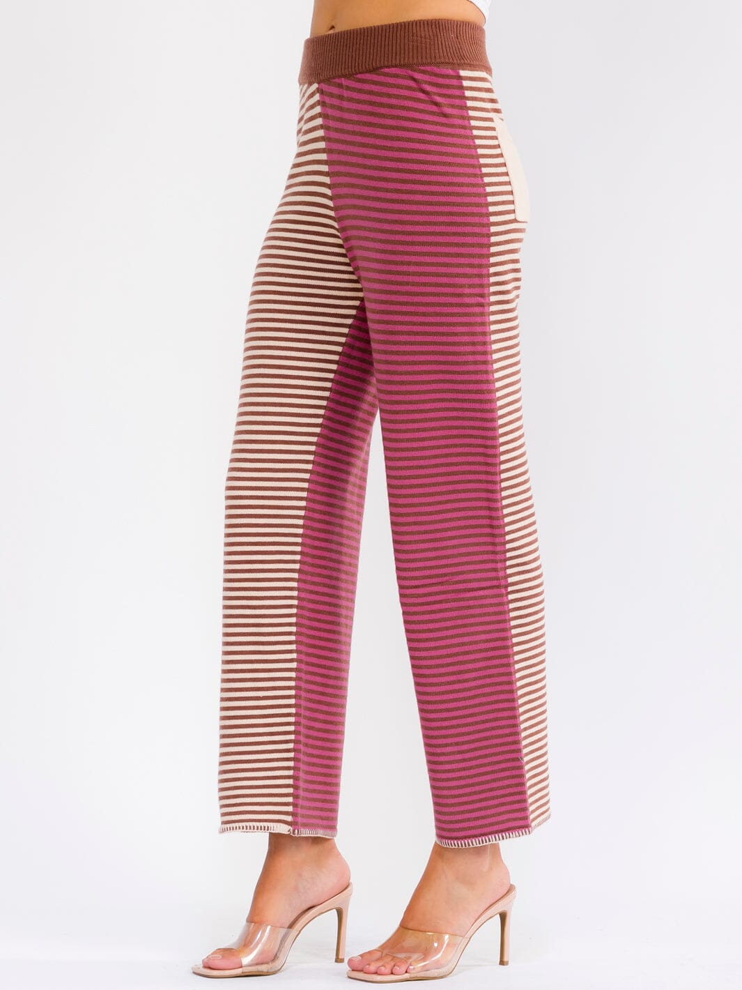 WOMEN'S ELASTIC WAIST BACK POCKETS WIDE LEG COLORBLOCK STRIPES PANTS