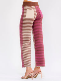WOMEN'S ELASTIC WAIST BACK POCKETS WIDE LEG COLORBLOCK STRIPES PANTS