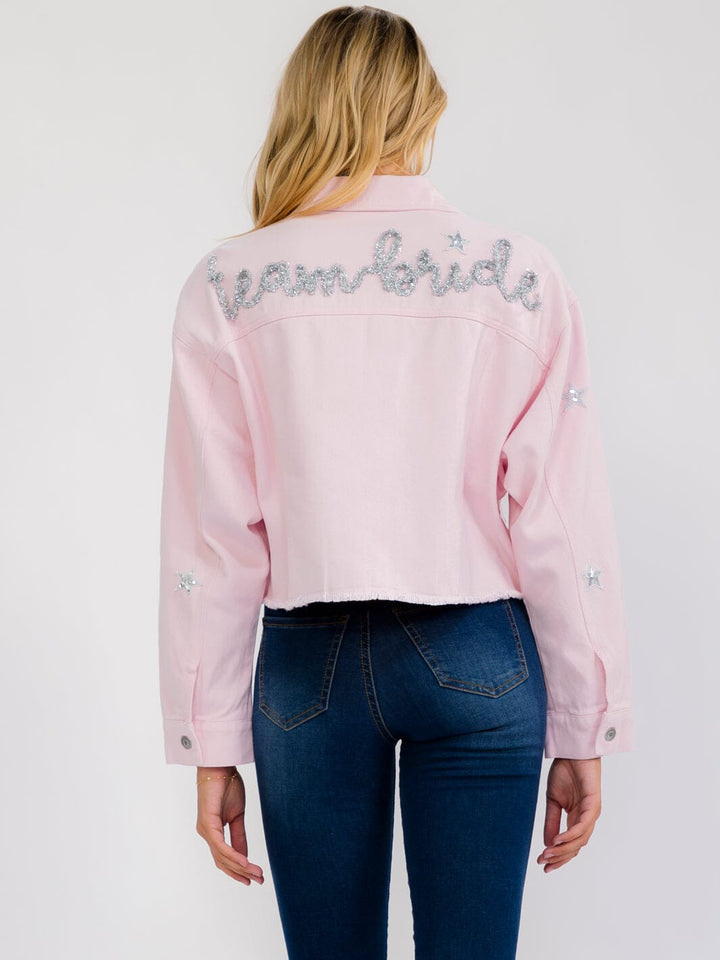 WOMEN'S LONG SLEEVE BUTTON UP FRONT POCKET TEAM BRIDE DENIM JACKET