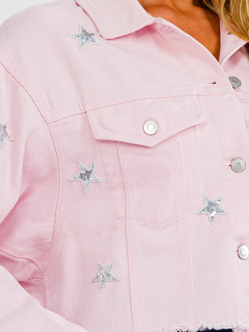 WOMEN'S LONG SLEEVE BUTTON UP FRONT POCKET TEAM BRIDE DENIM JACKET