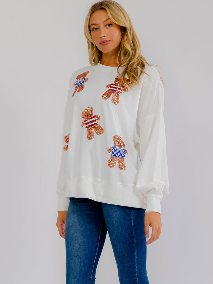 WOMEN'S LONG SLEEVE SEQUINS GRAPHIC PULLOVER SWEATER