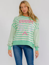 WOMEN'S LONG SLEEVE SEQUINS GRAPHIC PULLOVER STRIPES SWEATER