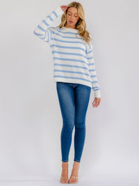 WOMEN'S LONG SLEEVE COLORBLOCK STRIPES PULLOVER KNIT SWEATER