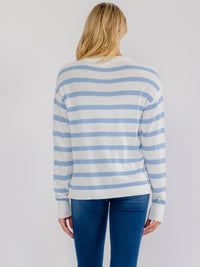 WOMEN'S LONG SLEEVE COLORBLOCK STRIPES PULLOVER KNIT SWEATER