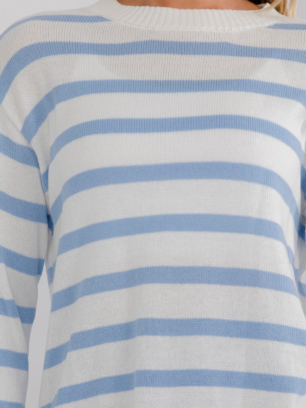 WOMEN'S LONG SLEEVE COLORBLOCK STRIPES PULLOVER KNIT SWEATER