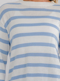 WOMEN'S LONG SLEEVE COLORBLOCK STRIPES PULLOVER KNIT SWEATER