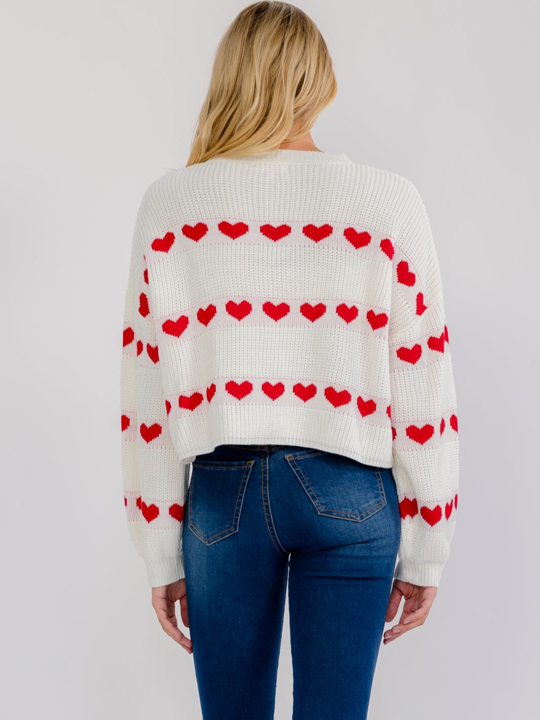 WOMEN'S LONG SLEEVE COLORBLOCK HEARTS PULLOVER KNIT SWEATER