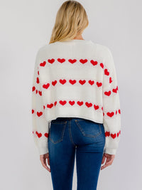 WOMEN'S LONG SLEEVE COLORBLOCK HEARTS PULLOVER KNIT SWEATER