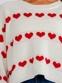 WOMEN'S LONG SLEEVE COLORBLOCK HEARTS PULLOVER KNIT SWEATER