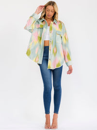 WOMEN'S LONG SLEEVE BUTTON UP FRONT POCKET TIE DYE CORDUROY JACKET