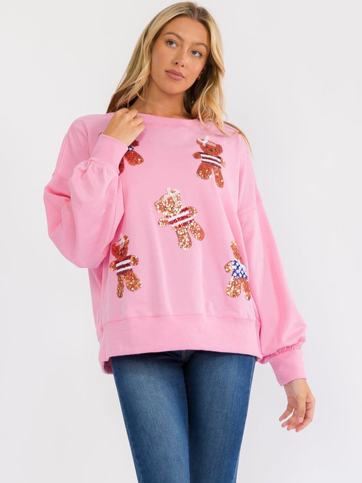 WOMEN'S LONG SLEEVE SEQUINS GRAPHIC PULLOVER SWEATER