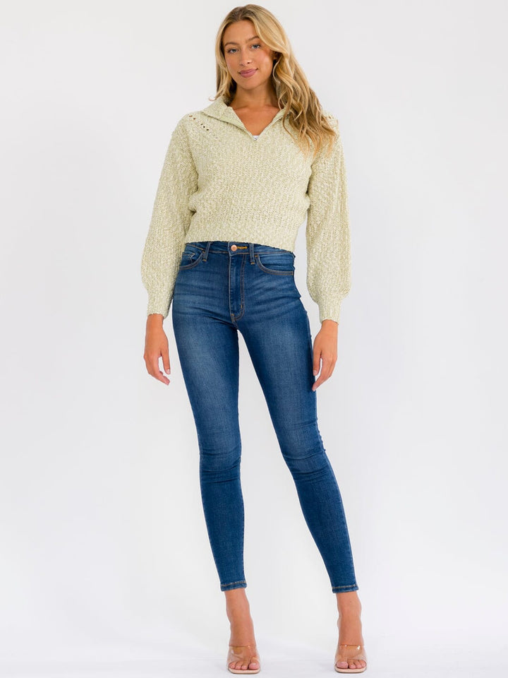 WOMEN'S LONG SLEEVE ZIP UP KNIT PULLOVER SWEATER