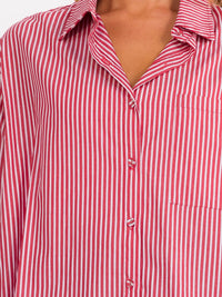 WOMEN'S LONG SLEEVE BUTTON UP FRONT POCKETS OVERSIZED STRIPES SHIRT