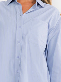 WOMEN'S LONG SLEEVE BUTTON UP FRONT POCKETS OVERSIZED STRIPES SHIRT