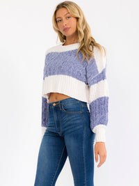 WOMEN'S LONG SLEEVE COLORBLOCK KNIT PULLOVER CROP SWEATER